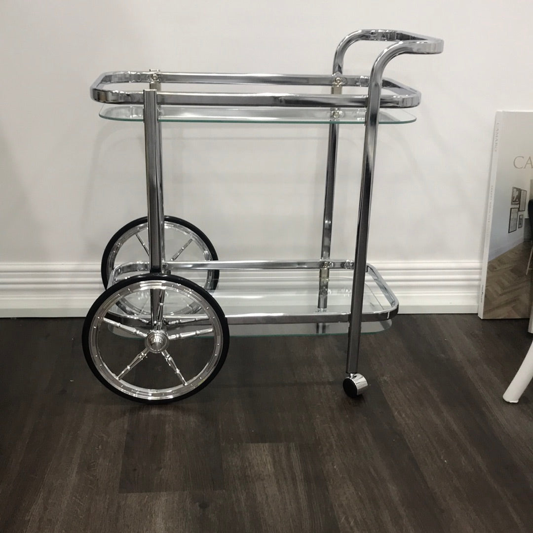 Smith Chrome Bar Cart With Wheels