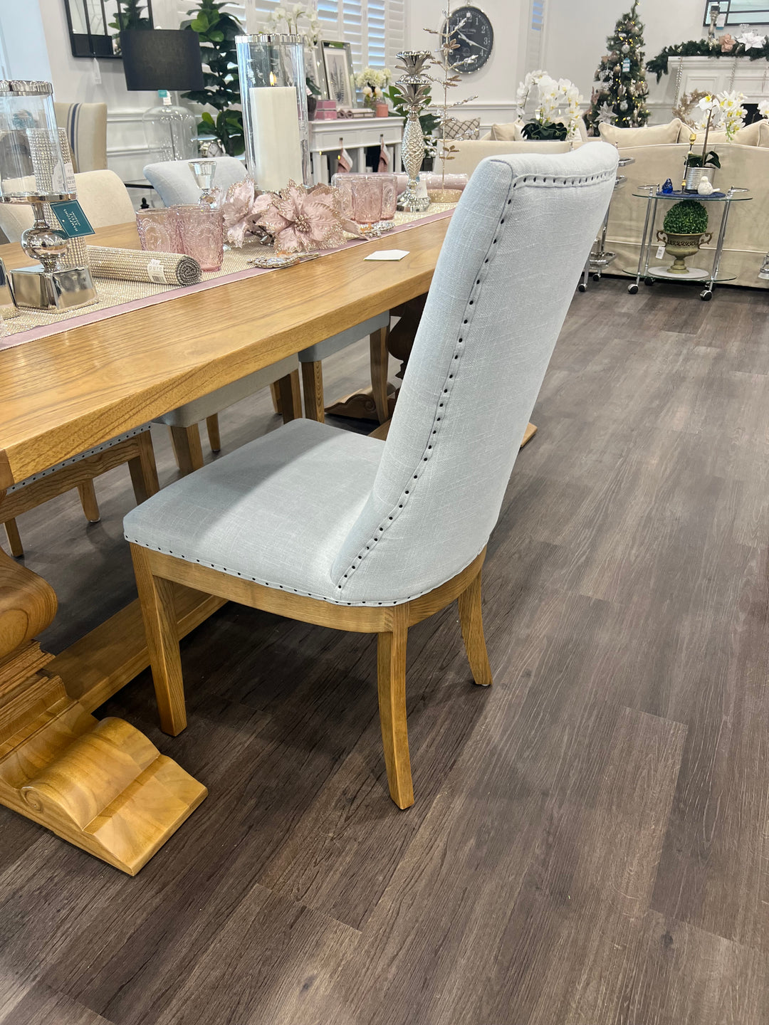 Duck Egg Hampton Oakwood Linen Dining Chair