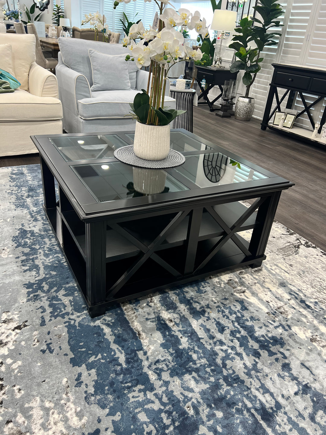 Sorrento Hamptons Black Square 100cm Coffee Table White