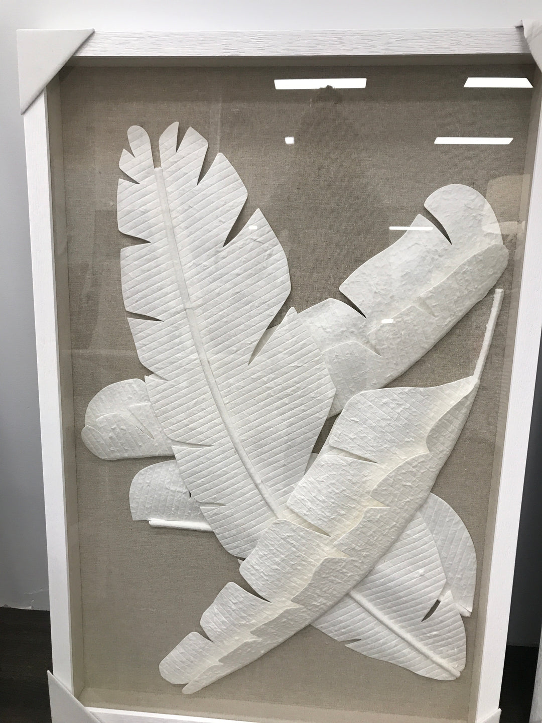 Knell White Taupe Banana leaf Art 1