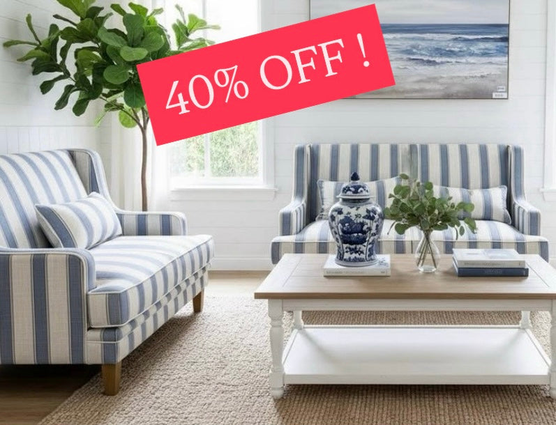 Bondi Hamptons 2 Seater Sofa Blue Stripe
