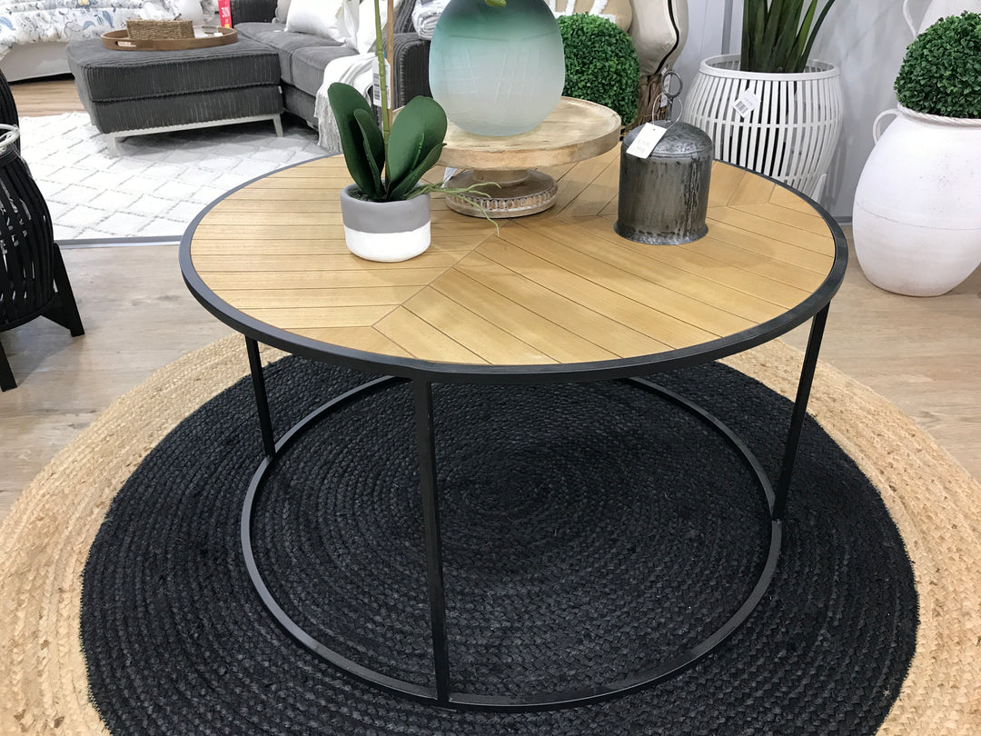 Timber Coffee Table with Iron Base FLOORSTOCK