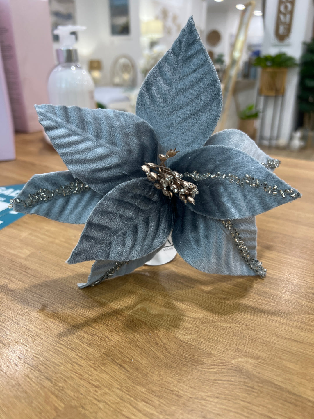 Poinsettia Pick Fabric Blue