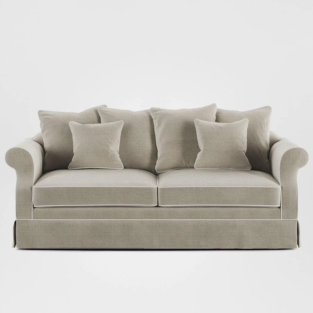 Ayla Hamptons 3 Seater Sofa Natural with White Piping