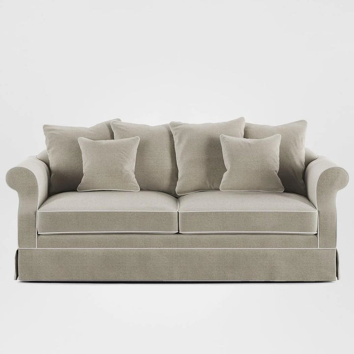 Ayla Hamptons 3 Seater Sofa Natural with White Piping