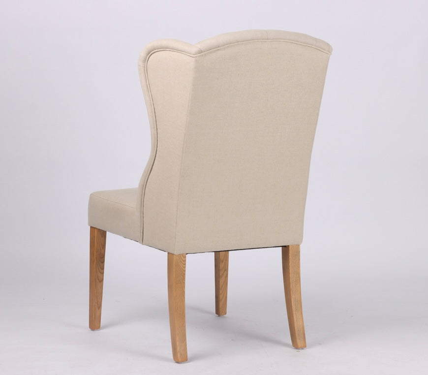 Hampton Beige Buttoned Winged Linen Dining Chair