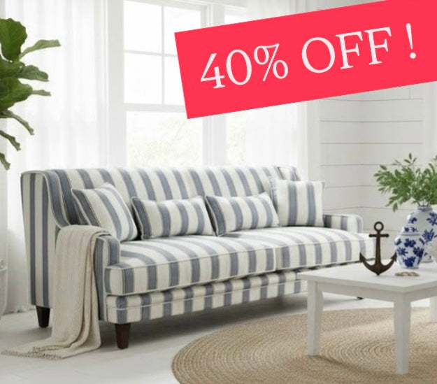 Bondi Hamptons  3 Seater Sofa Blue Stripe FLOORSTOCK