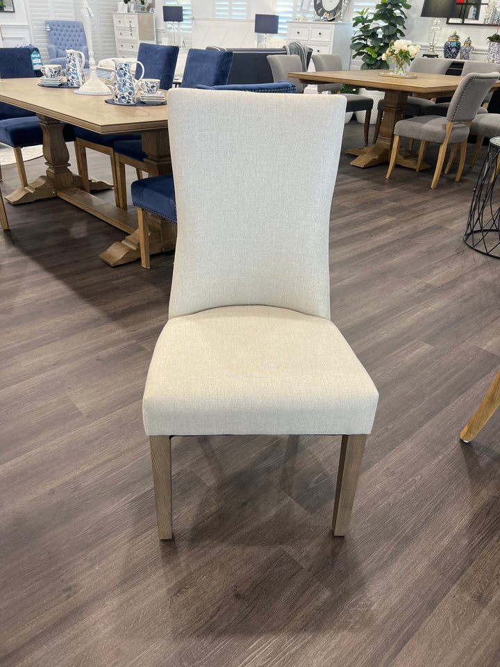 Beige Linen Dining Chair Brown Leg