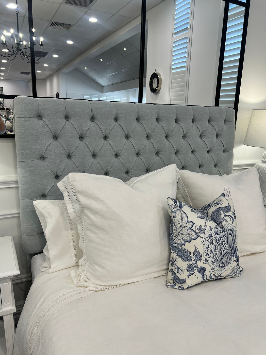 Hampton Duck Egg Buttoned Bedhead Queen