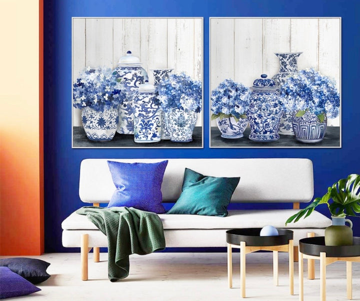 Hampton Blue & White Canvas Set of 2