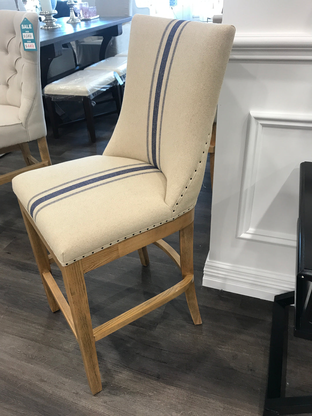 Hampton Blue Stripe Linen Counter Chair 65cm Seat Height
