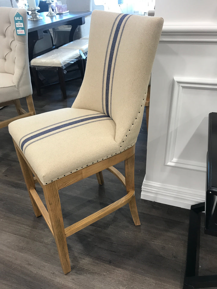 Hampton Blue Stripe Linen Counter Chair 65cm Seat Height