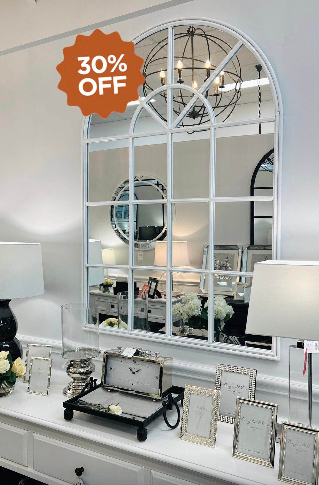 Hamptons White Iron Arch Mirror