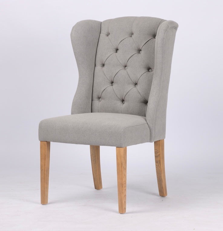 Hampton Storm Grey Buttoned Winged Linen Dining Chair