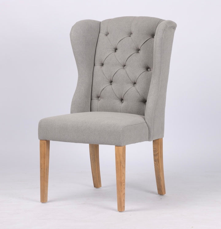 Hampton Storm Grey Buttoned Winged Linen Dining Chair