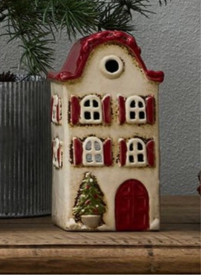 Alsace Tea Light Villa Christmas Stone with Red Shutters