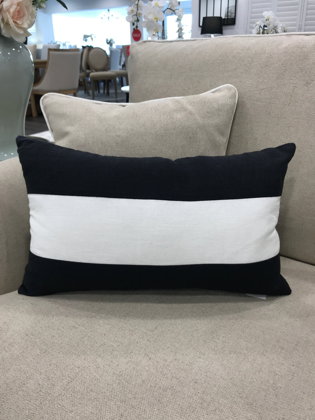Hamptons Linen Stripe Black Cushion