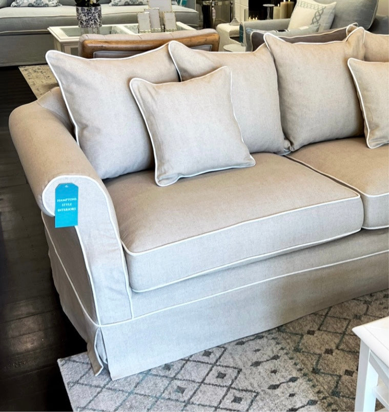 Ayla Hamptons 2 Seater Sofa Natural with White Piping
