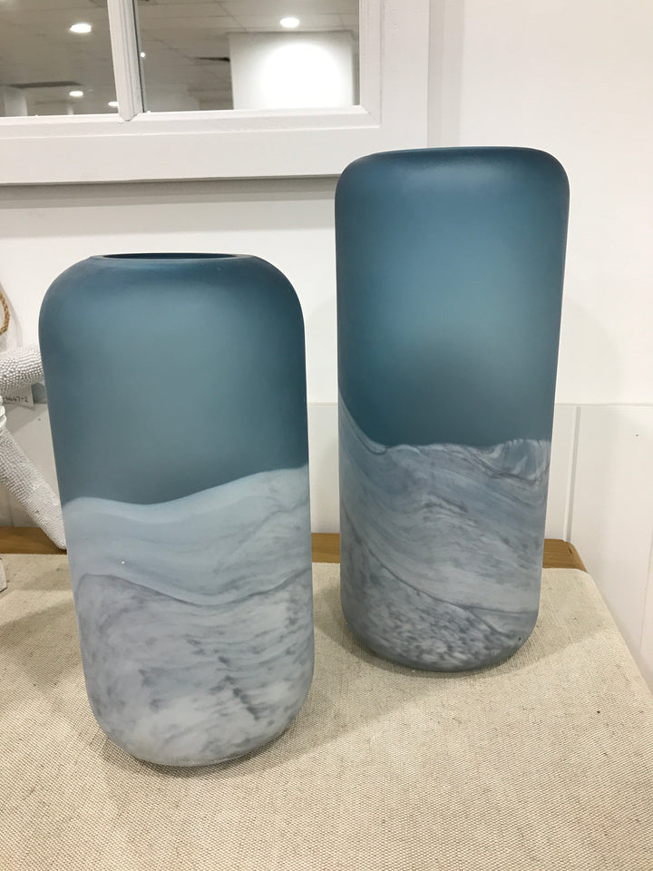 Aria Glass Blue sandblast Bullet Vase Small