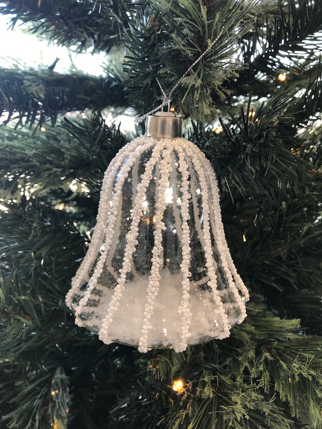 Glass 11cm Clear White Bell