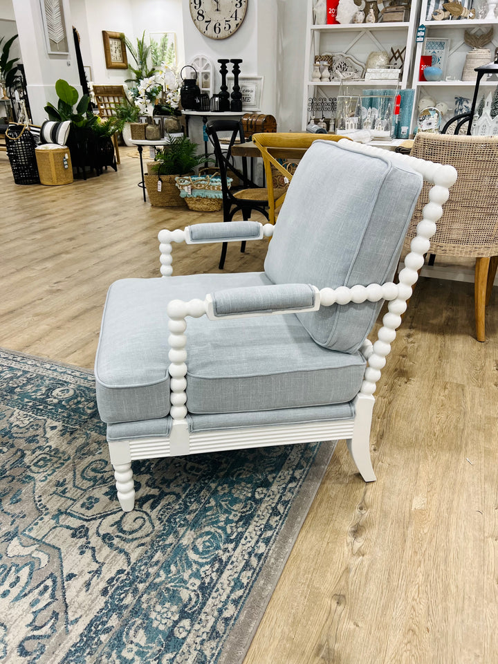 Hamptons White Bobbin Armchair Duck Egg