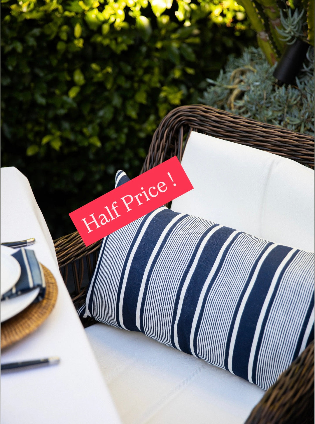 Linen Capri Stripe Navy Lumbar Cushion
