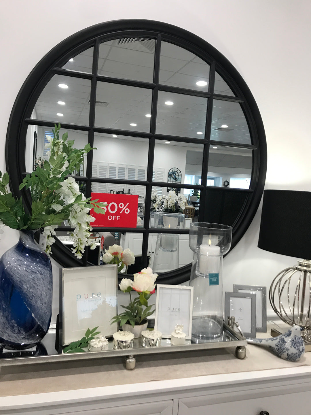 Aria Round Mirror Pane Black