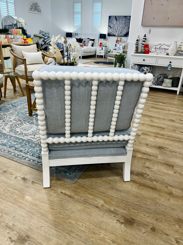 Hamptons White Bobbin Armchair Duck Egg