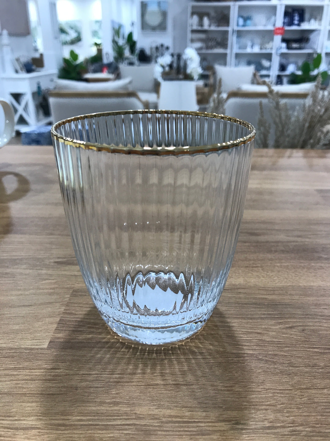 Glass Tumbler ribbed with gold rim