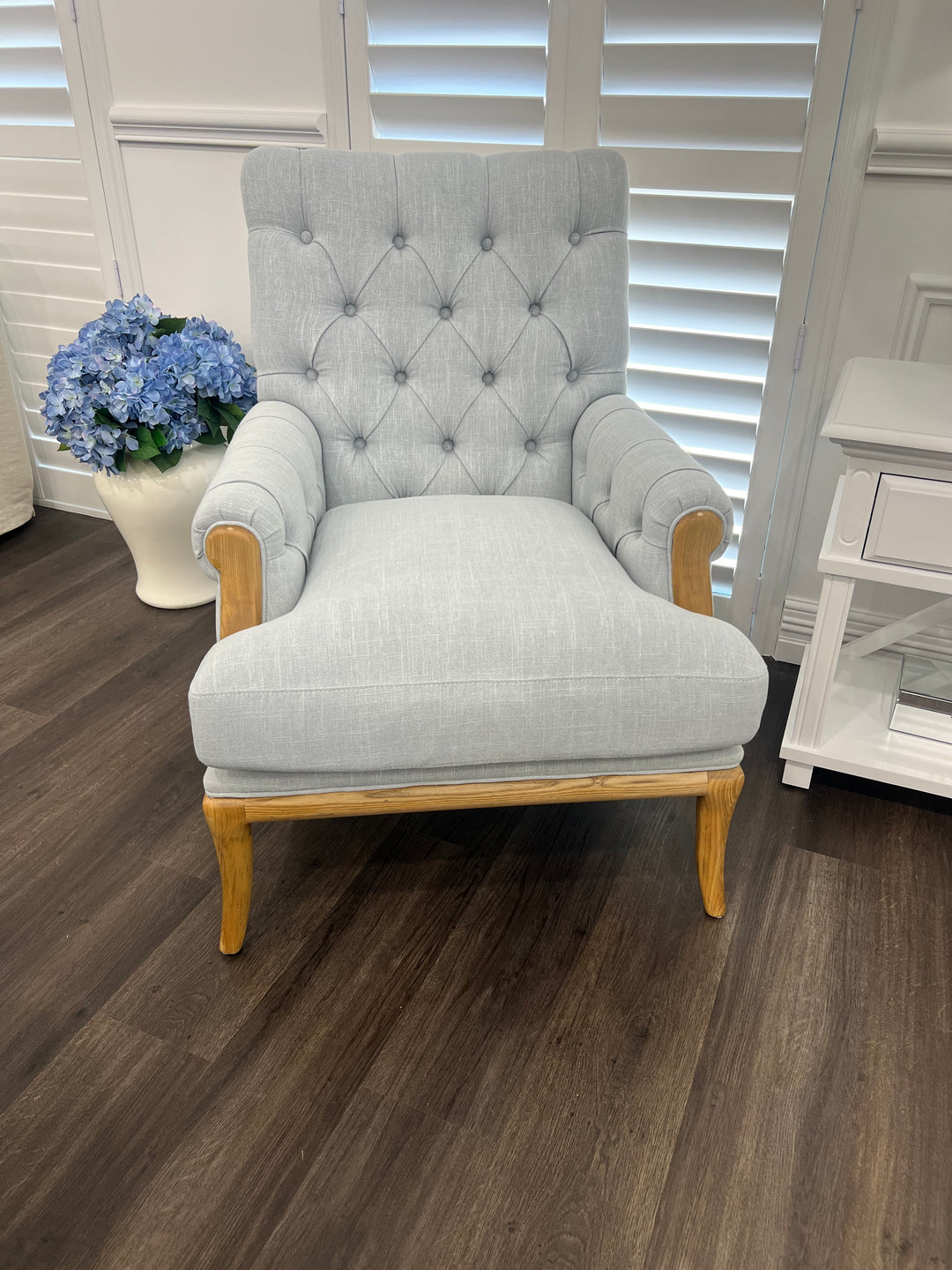 Duck Egg Linen Armchair Oak Legs