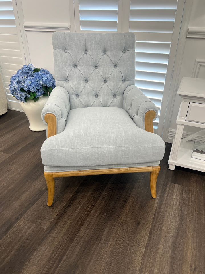 Duck Egg Linen Armchair Oak Legs