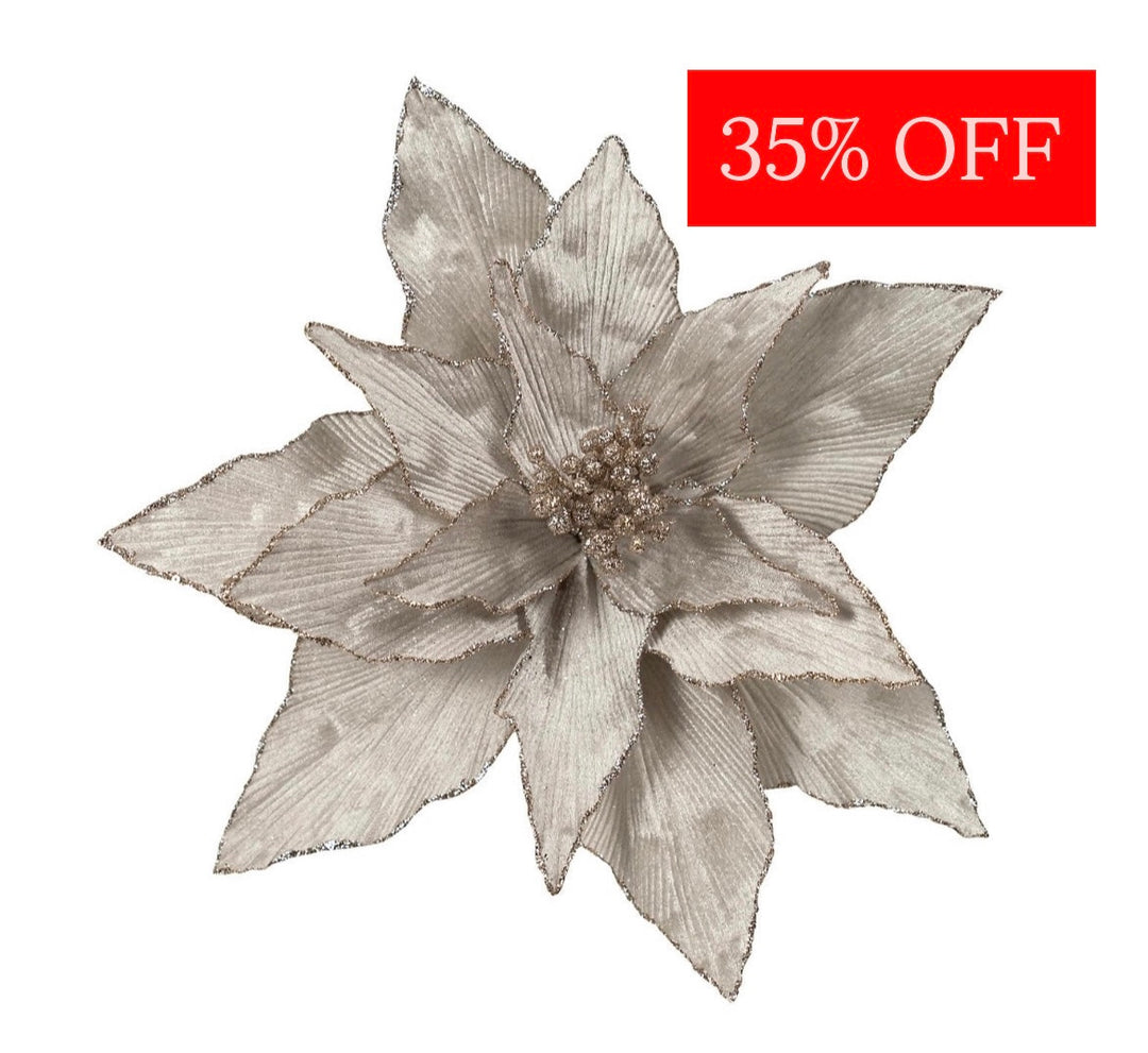 Fabric Clip Poinsettia Silver Glitter Edge