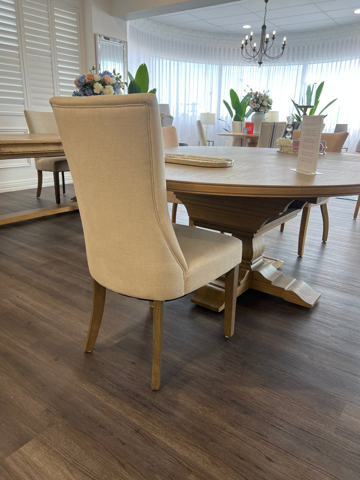 Beige Linen Dining Chair Brown Leg