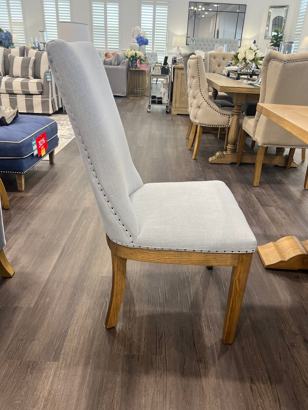Duck Egg Hampton Oakwood Linen Dining Chair