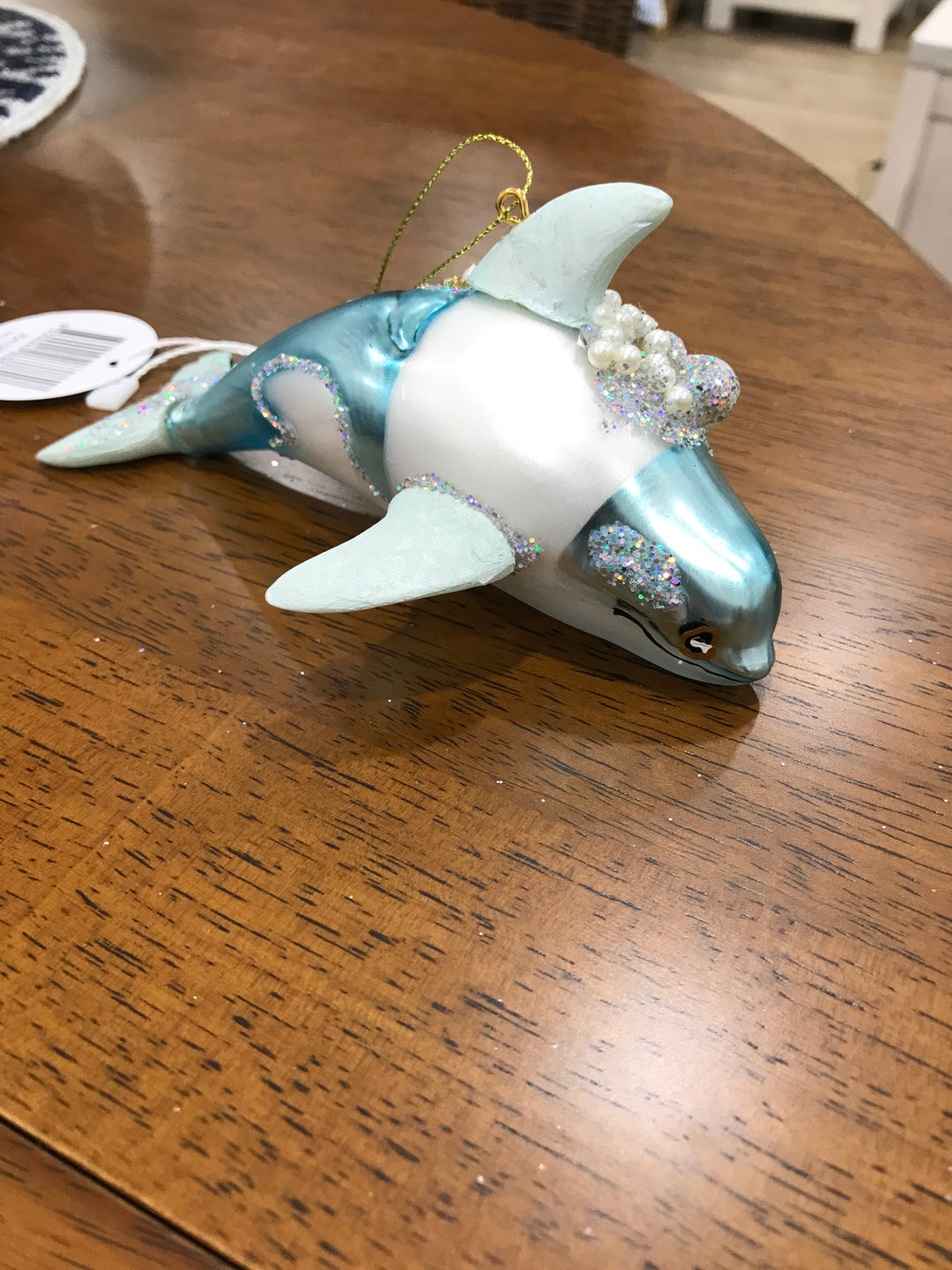 Dolphin ornament glass 13.5x6x6.5cm blue