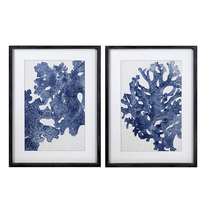 Otway Rectangle  Framed Navy Coral Art Set of 2
