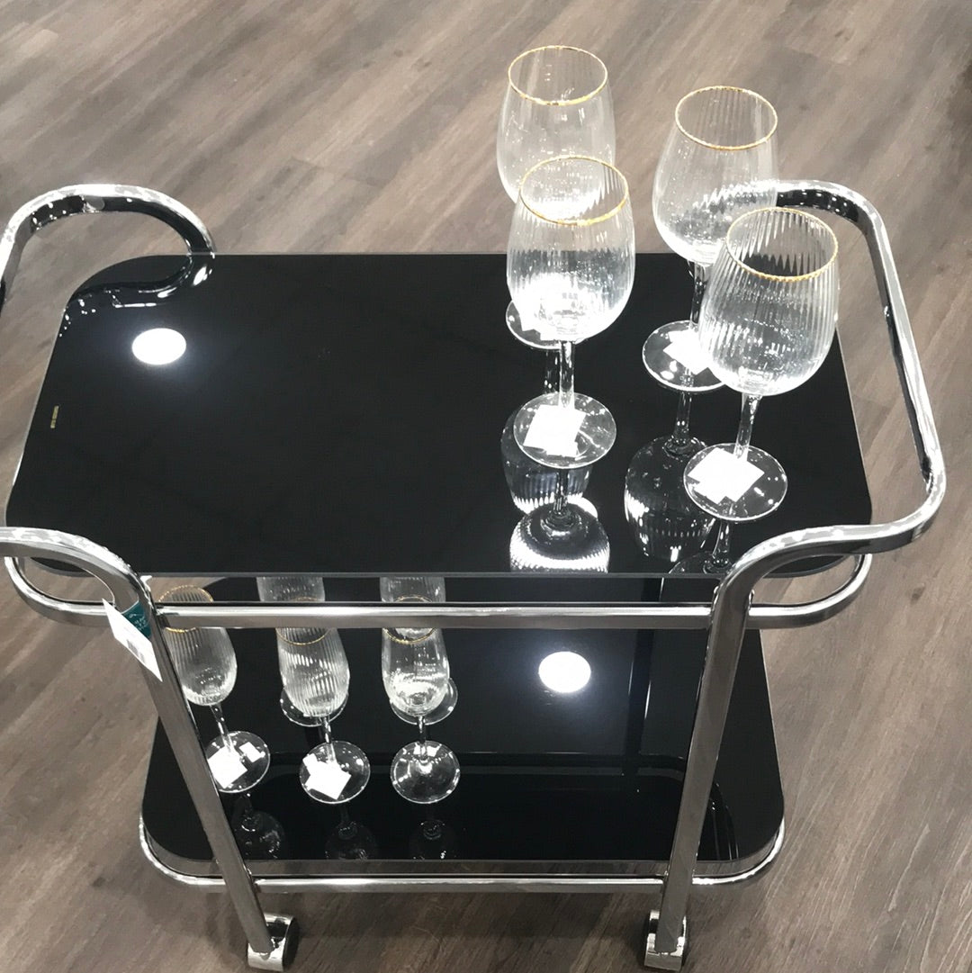 Hugo Chrome Bar Cart Black Glass