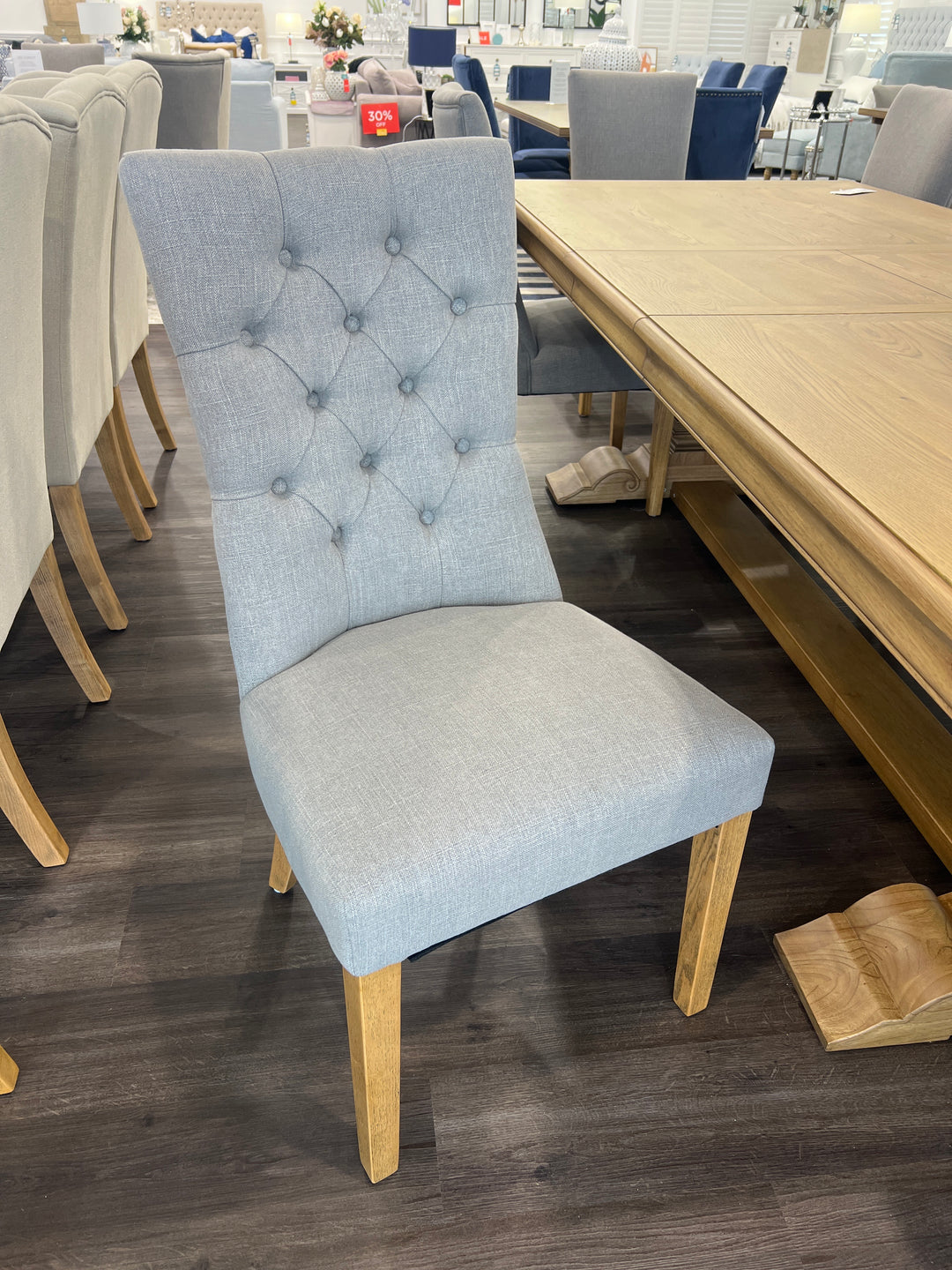 Storm Grey Buttoned Linen Dining Chair