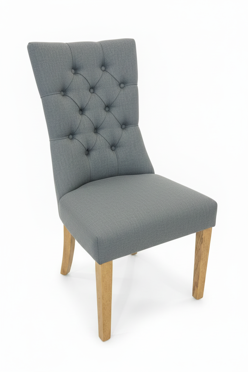 Storm Grey Buttoned Linen Dining Chair