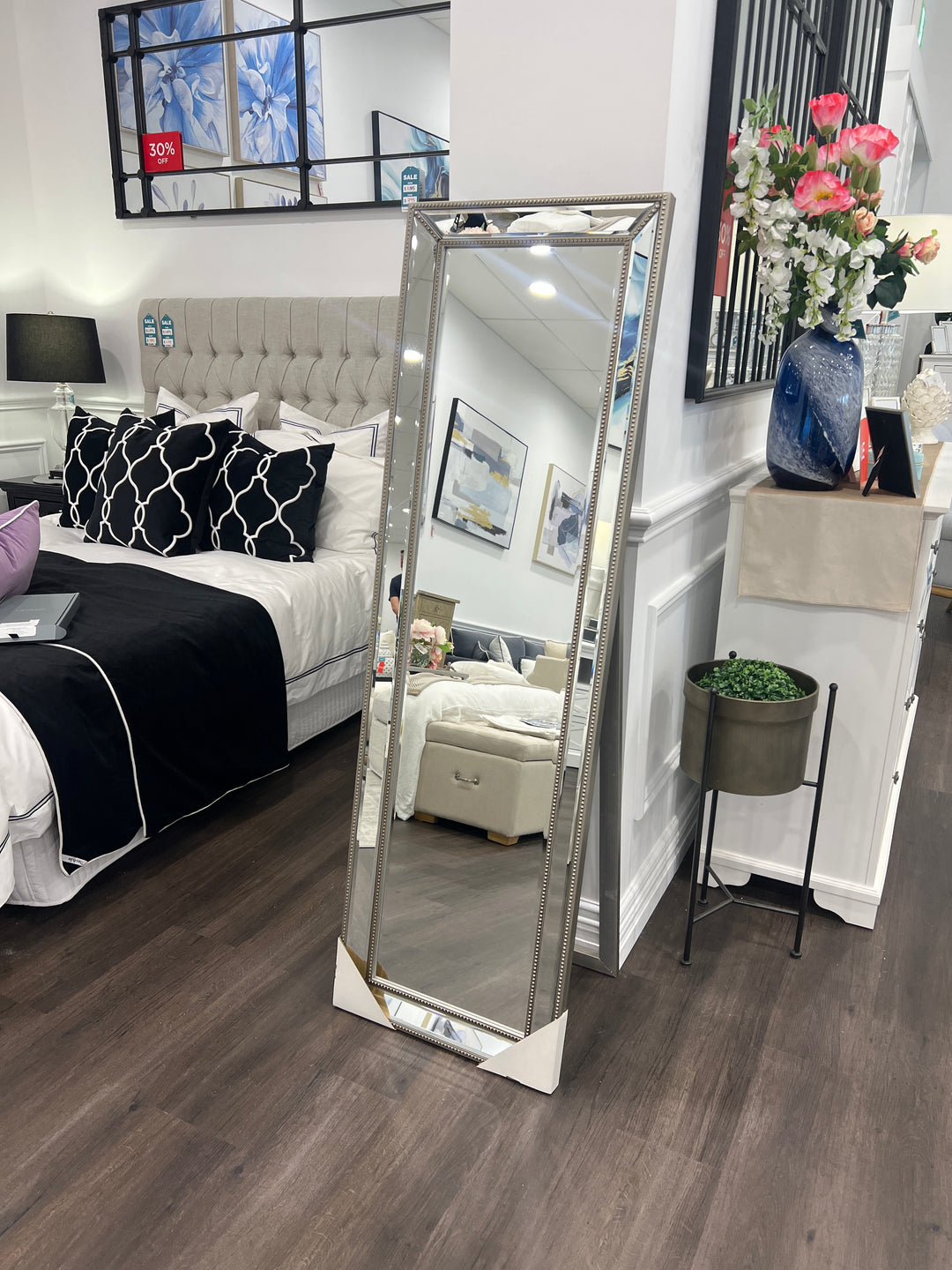Zeta Antique Silver Standing Mirror