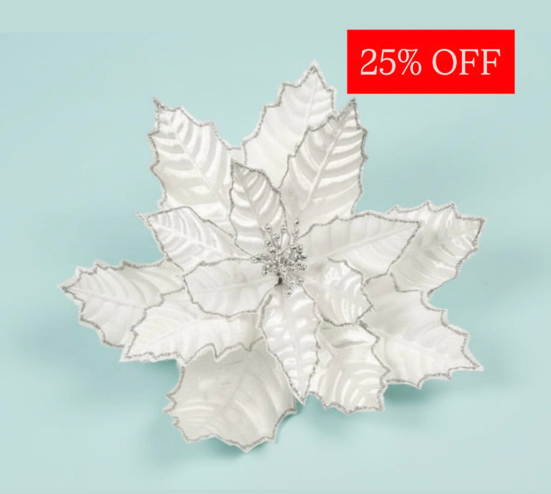 Fabric Clip Poinsettia Crinkled White