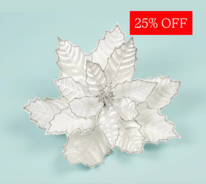 Fabric Clip Poinsettia Crinkled White