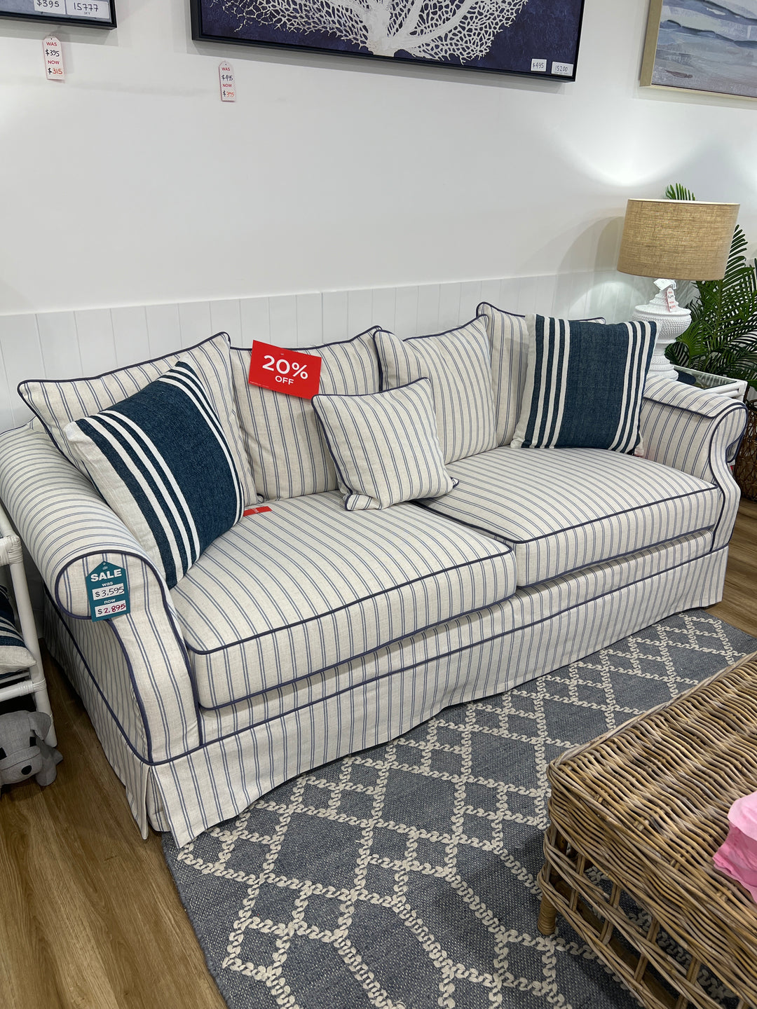 Ayla Hamptons 3 Seater Sofa Pinstripe