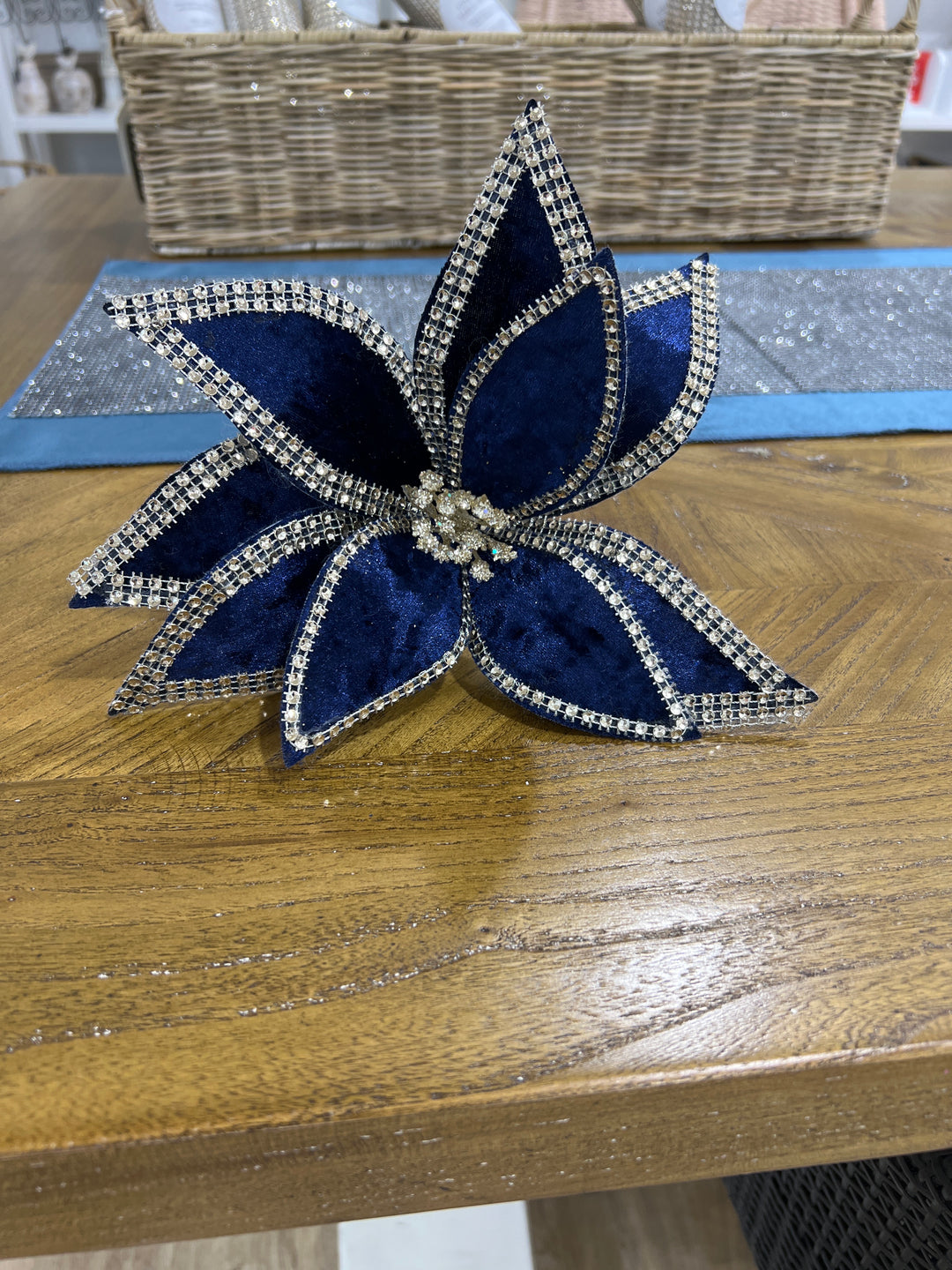 Clip on Poinsettia Navy Braid Edge