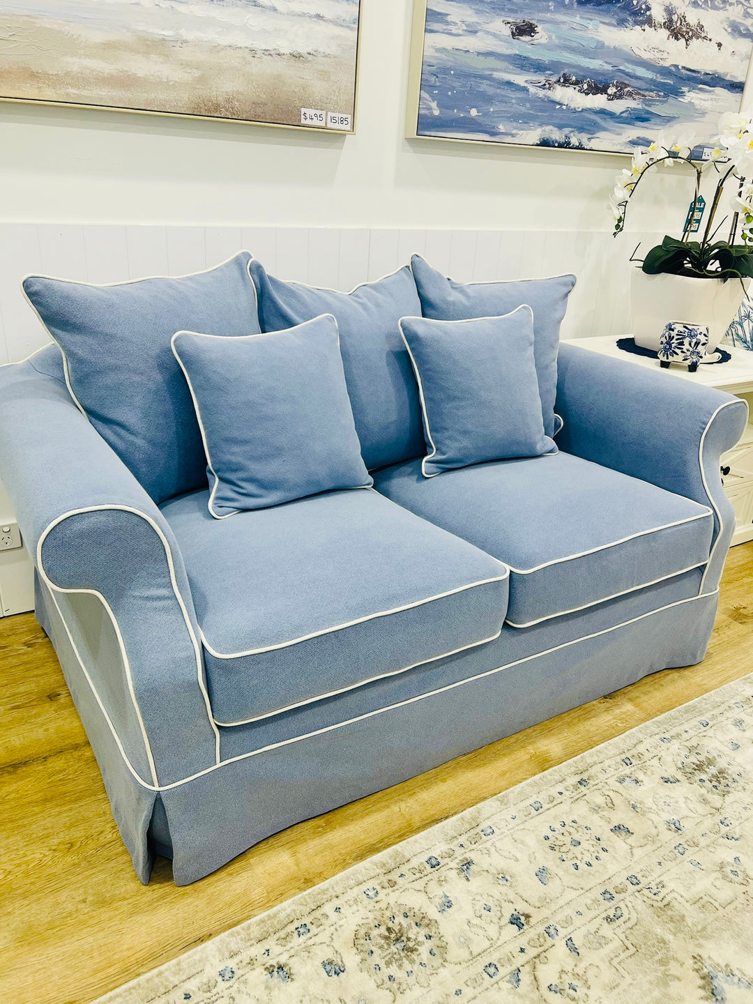 Ayla Hamptons 2 Seater Sofa Sky Blue