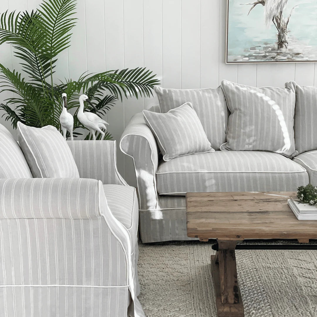 Ayla Hamptons 3 Seater Sofa Silvergrey Stripe