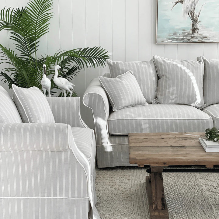 Ayla Hamptons 3 Seater Sofa Silvergrey Stripe