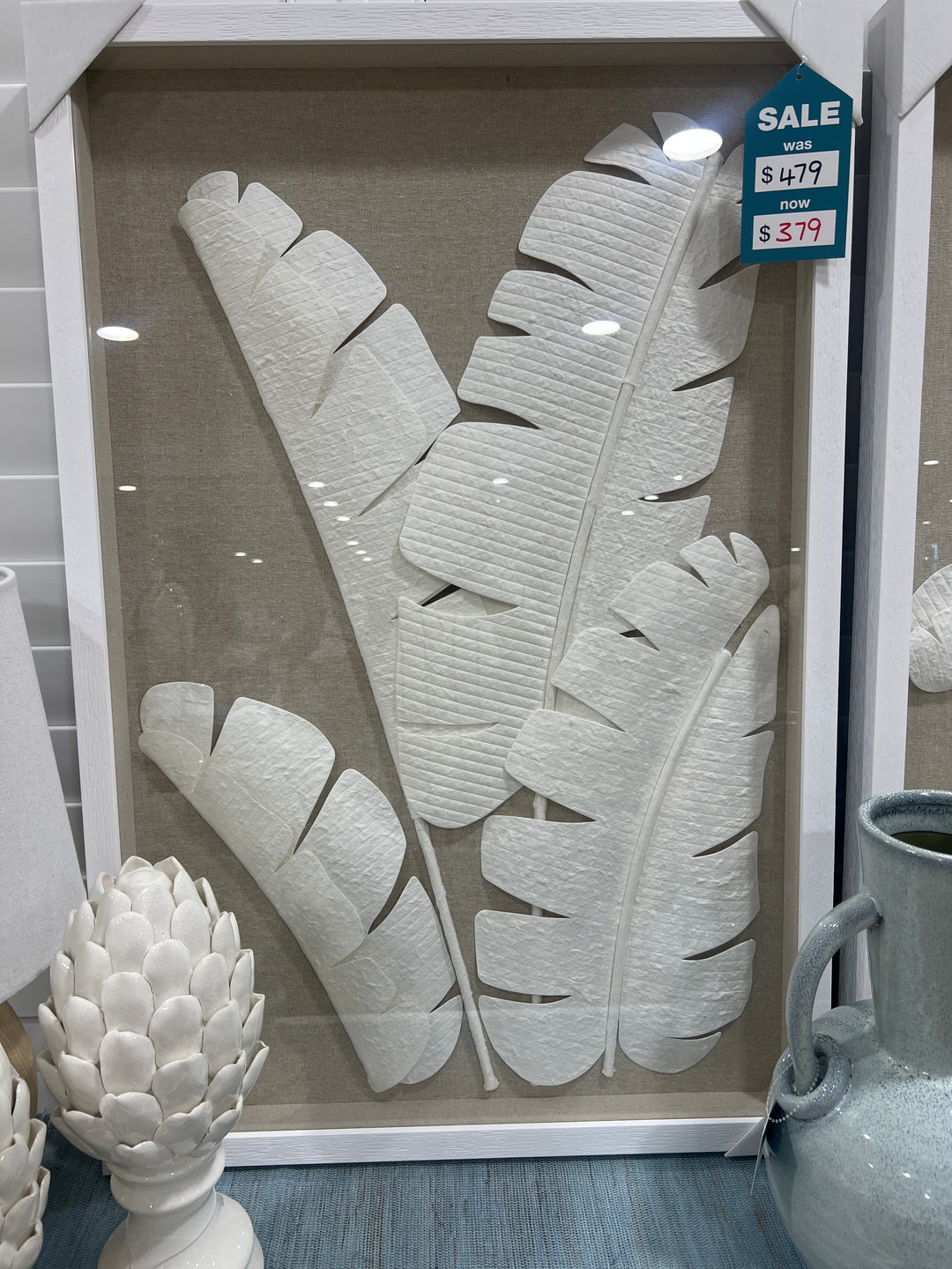 Knell White Taupe Banana Leaf Art 2