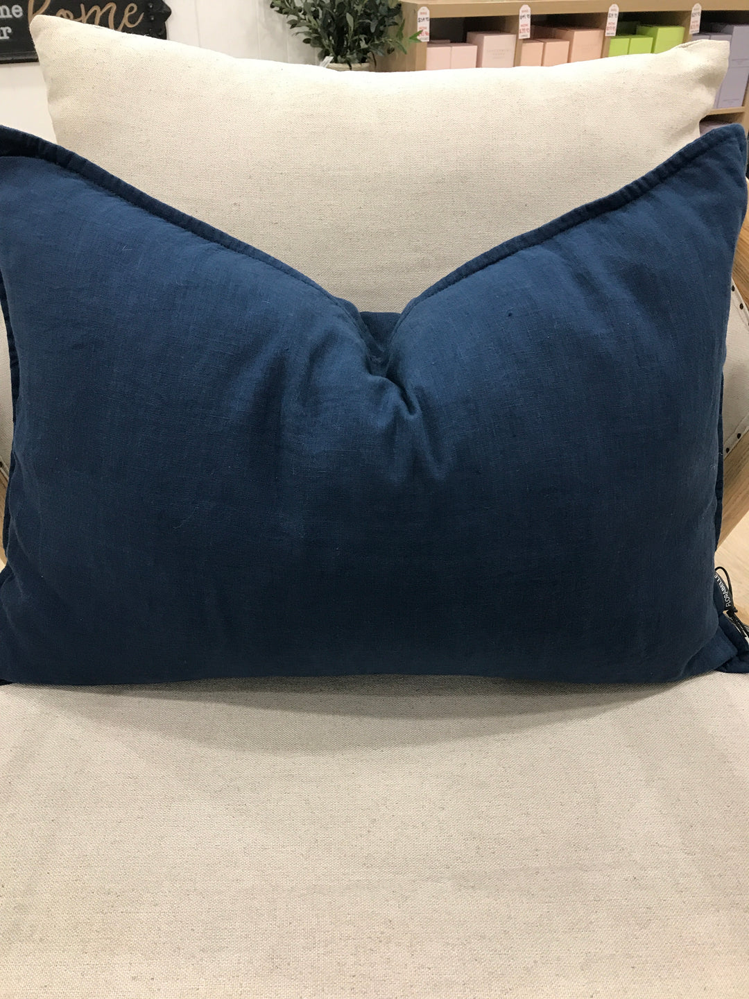 Hamptons Manon Linen Cushion Navy (Lumbar) incl Feather insert