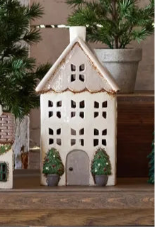 Christmas Tea Light House Stone with Pots Medium